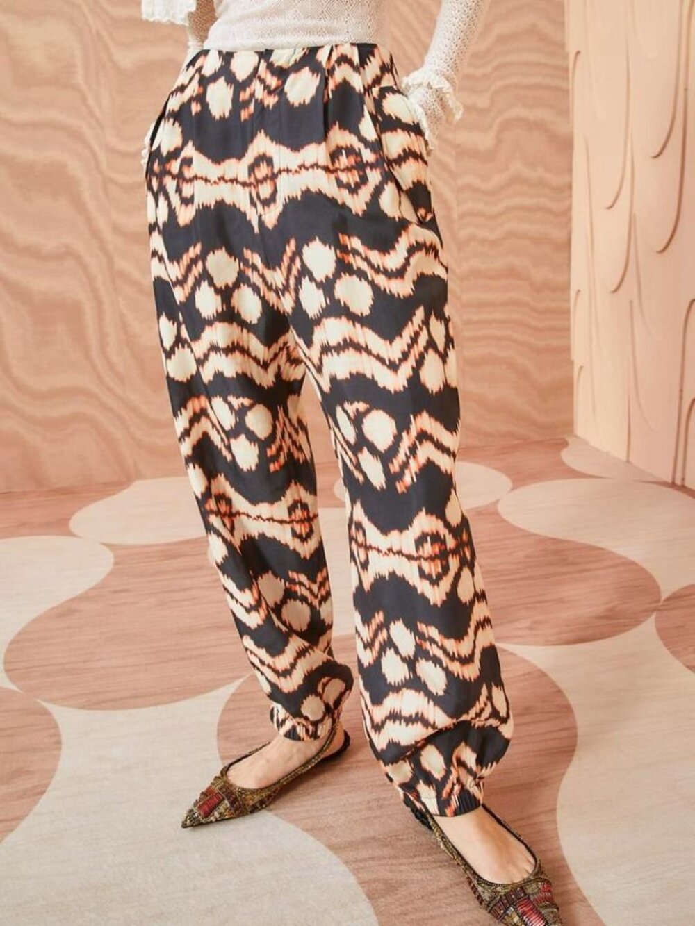Ulla Johnson Lucinda Silk Ikat Tie Dye Jogger Harem Pant Obsidian 6